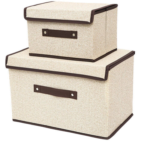 Storage Box with Fabric Lid, Collapsible Storage Crate for Shelf, Wardrobe, Clothes, Toy, Desk - Set of 3 - Beige (1/5)