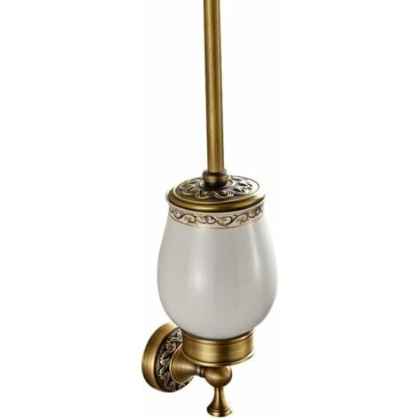 Bathroom Toilet Brush Holder Ceramic Retro Brass Toilet Brush Toilet Brush (Brush Included) Antique Brass Finish Bathroom Accessory Set Wall Mount（42x11cm）