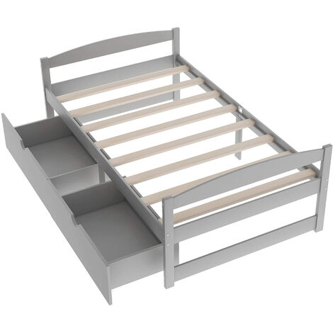 Twin Size Platform Bed with Two Drawers,Solid Pinewood Bedframe,Twin ...