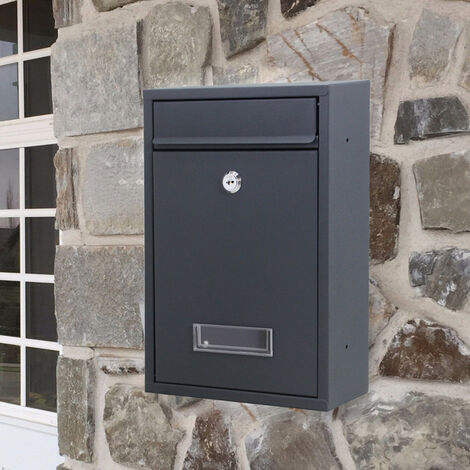 Black Iron Mailbox Letterbox With Newspaper Roll Holder 21.5 x 9 x 32 cm Wall Post Box Postbox Dark