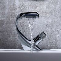 Bathroom Faucet, Modern Silver Macaron Waterfall Basin Faucet Brass Single Handle Basin Mixer Tap, Ceramic Valve, Cold & Hot Available, Detachable Aerator-For Bathroom And Toilet
