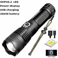Ultra Powerful LED Torch, 12000 Lumens Rechargeable Flashlight, XHP70.2 Tactical Light, IP67 Waterproof, 5 Modes USB Torch, for Camping Hiking Emergency (with 5000mAh Battery)