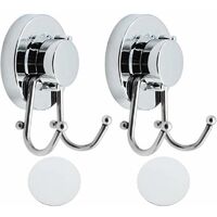 2 Piece Stainless Steel Suction Hook, Wall-Mounted Double Hooks, Towel Hook, Heavy Duty Suction Cup Hooks Holds Up to 6.8 Kg Bathroom, Bedroom - Chrome