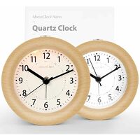 Battery Operated Morning Alarm Clock,Non-Ticking Silent Luminous Travel Analogue Wooden Alarm Clock with Snooze Function,Needle Clock Rising Sound Alarm Clear wood
