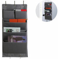 Hanging Organizer Oxford Cloth Door Closet Organizer Collapsible Hanging Shelf with 5 Towel Hooks Hanging Storage with 4 Large Compartments, Gray