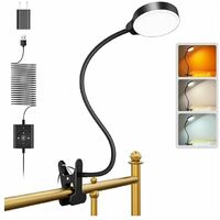 5W Clip-on Reading Light, 36 LED Bed Light, Eye Reading Light, 3 Colors and 5 Brightness Levels, Headboard Bed Lamp with Adapter, Perfect for Reading
