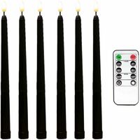 6 Pieces Series Black Twinkle Flameless Taper Candles with 10 Key Remote Timer, Battery Operated Led Candlesticks Window Candles