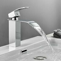 Bathroom Faucet Single Hole Waterfall Faucet Basin Mixer Tap Hand Basin Faucet with Copper Single Lever Hot and Cold Water Mixer Tap