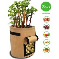 Planter bags for potatoes, tomatoes and other vegetables, breathable fleece fabric, planter with flap, velcro closure and handle, 3 pieces, garden, khaki