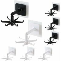 8 Pack 360 ° Rotating Folding Hooks, Stickers, 180 ° Vertical Flip, Waterproof, For Home Kitchen, Towel Wall Hook Adhesive, Damage-Free, No Drilling (4pcs white + 4pcs black)