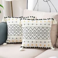 Set of 2 Modern Bohemian Woven Cotton Cushion Cover Geometric Pattern Pillowcase Decoration for Living Room Sofa Bedroom Home 45 x 45 cm, Black and White (No Pillow Core)