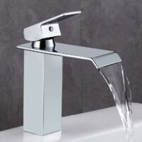 Sink Faucet, Modern Style Waterfall Bathroom Sink Faucet in Chromed Brass, Ceramic Valve, Flattened Rectangular Design for 30% Water Saving.