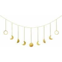 Moon Phase Garland with Chains Boho Gold Shining Phase Wall Hanging Ornaments Holiday Moon Hang Art Room Decor for Bedroom Living Room Apartment Dorm Nursery Home Office, Gold