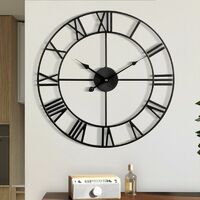 Wall Clock for Living Room Decor, Battery Operated 40cm (Black) Retro Roman Numerals Large Modern Round Silent Metal Wall Clock for Living Room Bedroom Kitchen Decor