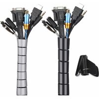 Cache Cable 2 Pack,Flexible Range Cable 2x3m PE Cable Rangement Organisateur de Cable pour Ranger ou Cacher les cables,Gaine pour cables(2.2cm et 1.6cm),Noir et Gris