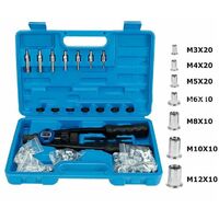 Kit d'installation d'écrou avec 100 mandrins métriques assortis M3/M4/M5/M6/M8/M10/M12 et étui de transport moulé