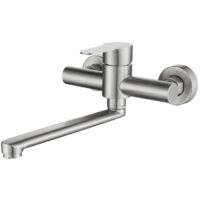 Wall Mounted Kitchen Faucet, Stainless Steel Wall Mounted Kitchen Faucet, 360° Swivel for Kitchen Sink, Adjustable Hot and Cold Water, Adjustable Mounting Holes Brushed