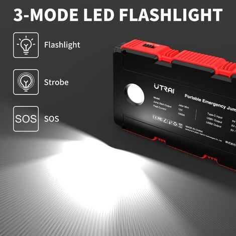 Booster Batterie Professionnel - 600A 20000mAh Portable Jump Starter,  Démarrage de Voiture (Jusqu'à 6.0L Essence 4.0L Gazole), Alimentation  Eléctrique d'urgence pour Voiture avec Lamp LED,Red : : Auto et  Moto