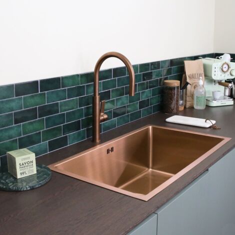 Essebagno 'Luisa' Spüle - 1 Großes Becken, 76x45 Cm, Edelstahl Kupfer Gebürstet - Für Unterbau Oder Aufsatzmontage