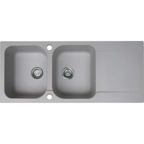 Essebagno Lisse umkehrbare Spüle 2 Becken 1 Abtropfbecken aus grauem Kunstharz