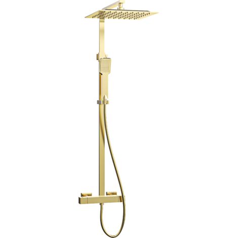 Essebagno Quartos 300 Duschsäule in gebürstetem Gold mit Thermostat