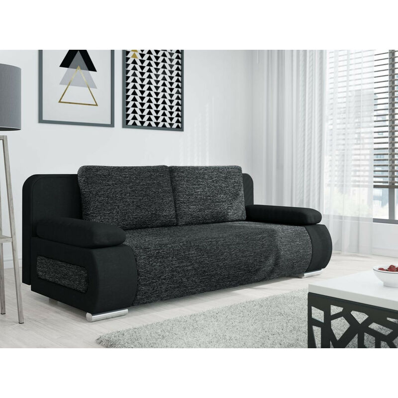 Sillón Individual con Reposapies Sofa cama tapiz en Lino Negro