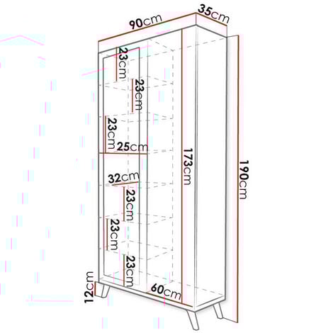 Armario Bedford B103 , 190x90x35cm, Puertas de armario: Con bisagras