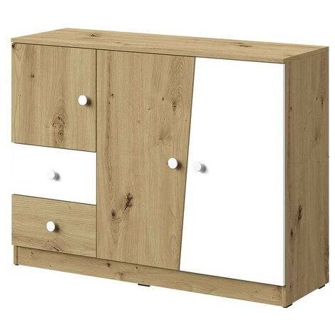 Cómoda Almira 106, Roble Artisan + Blanco, Con cajones y puertas, Número de cajones: 2, 90x120x40cm (1/4)