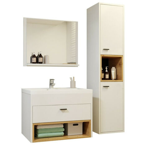 Conjunto de mueble de baño Baltesi 100, Blanco + Roble Artisan
