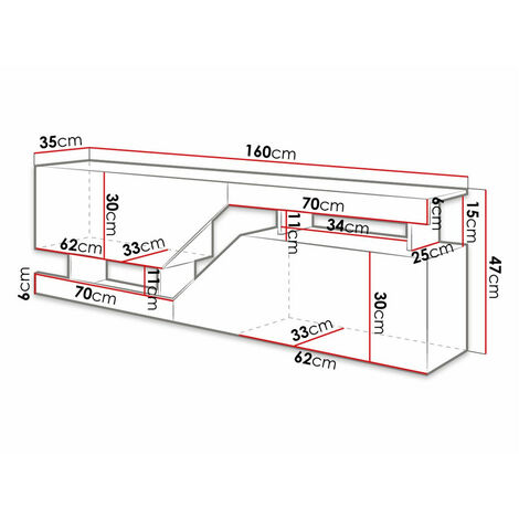 Mueble TV Comfivo Daldune 100, Blanco + Roble wotan, Número de puertas: 0, Número de cajones: 0, 160x47x35cm