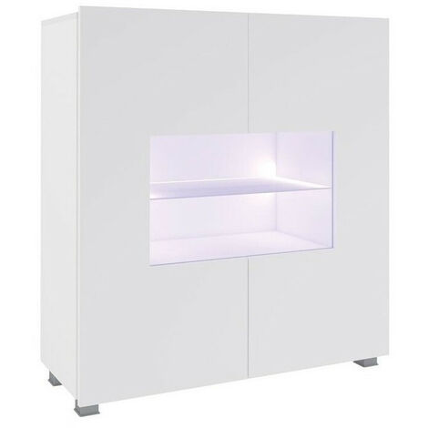Aparador Remus, Blanco + Blanco brillante, 107x100cm, Número de puertas: 235cm, Aglomerado laminado, Vidrio templado