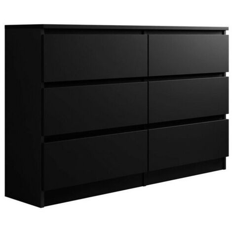 Cómoda Comfivo 186, Negro, Con cajones, Número de cajones: 6, 77x120x30cm (1/5)
