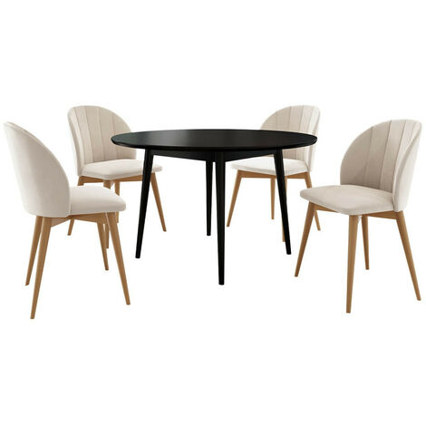 Conjunto de mesas y sillas para comedor Racine 127, Marrón + Magic Velvet 2250, 75x0x0cm, Diámetro: 100, Número de asientos: 4, Estilo: Contemporary (1/5)
