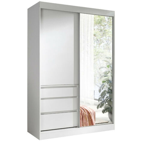Armario Toledo 115, Blanco, 216x140x65cm, Puertas de armario: Correderas, Número de estantes: 1 (1/5)