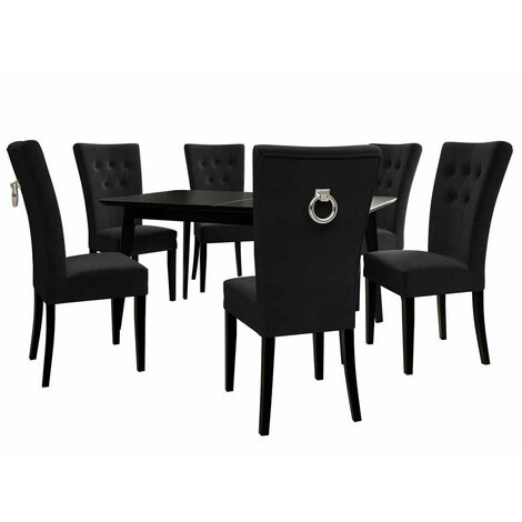 Conjunto de mesas y sillas para comedor Racine 144, Negro + Magic Velvet 2219, 76x80x140cm, Diámetro: 0, Número de asientos: 6, Estilo: Modernoclásico
