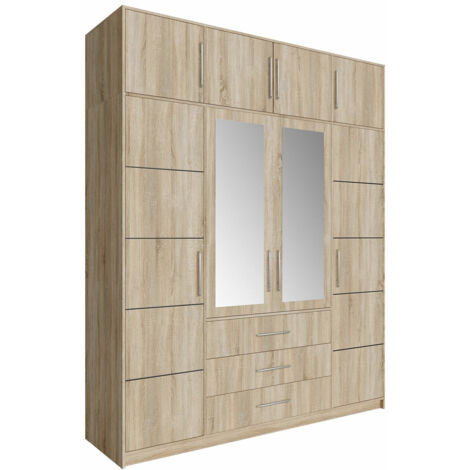 Armario Dortivu 147, Roble Sonoma, 245x196x58cm, Puertas de armario: Con bisagras, Número de estantes: 8