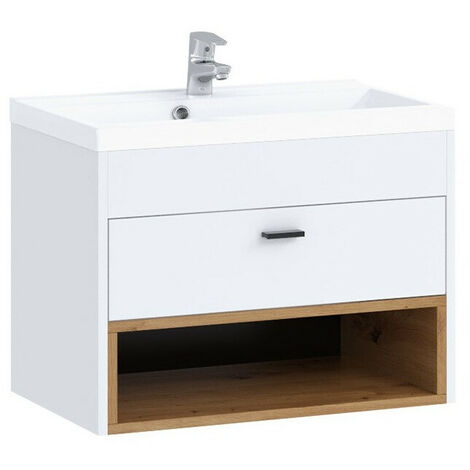 Armario de baño colgante para lavabo Baltesi 118, Blanco + Roble Artisan, Montada en la pared, Número de puertas: 0, 45x60x35cm, Aglomerado laminado, Número de cajones: 0