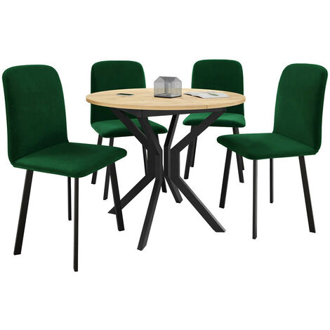 Conjunto de comedor Edmond 118, Roble dorado artesanal + Negro, 77x0x0cm, Diámetro: 90, Número de asientos: 4, Estilo: Contemporary (1/5)