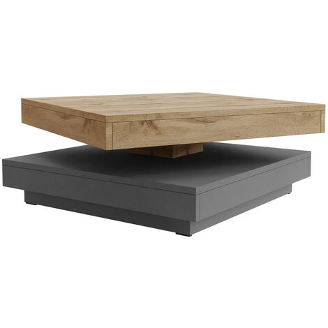Mesa de centro convertible Comfivo 385, Grafito + Roble wotan, 34x70x70cm, Diámetro: 0, Aglomerado laminado, Angular