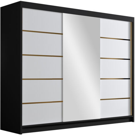 Armario Closico 184, Negro + Blanco, 215x250x58cm, Puertas de armario: Correderas, Número de estantes: 0 (1/4)
