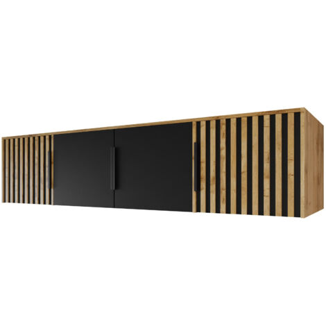 Aparador Enolevo 107, Roble wotan + Negro, 45x196cm, Número de puertas: 058cm, Aglomerado laminado (1/4)