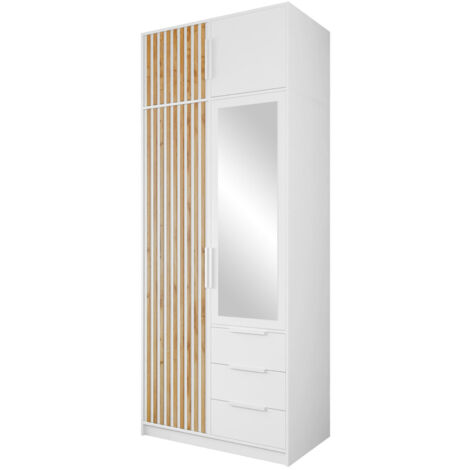 Armario Enolevo 104, Blanco + Roble wotan, 200x100x58cm, Puertas de armario: Con bisagras, Número de estantes: 0 (1/5)