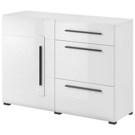 Cómoda Ophsalu 107, Blanco + Blanco brillante, Con cajones y puertas, Número de cajones: 0, 86x120x39cm (1/4)