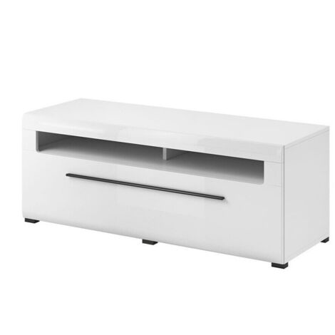 Mueble TV Ophsalu 103, Blanco + Blanco brillante, Número de puertas: 0, Número de cajones: 0, 140x52x50cm (1/4)