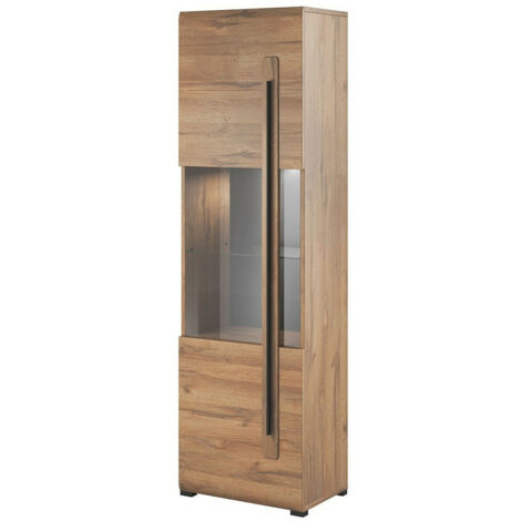 Estantería Ophsalu 110, Roble nieto, Cerrable, Con puertas, Aglomerado laminado, Vidrio templado, Número de puertas: 1, Número de cajones: 0, 204x60x39cm (1/3)