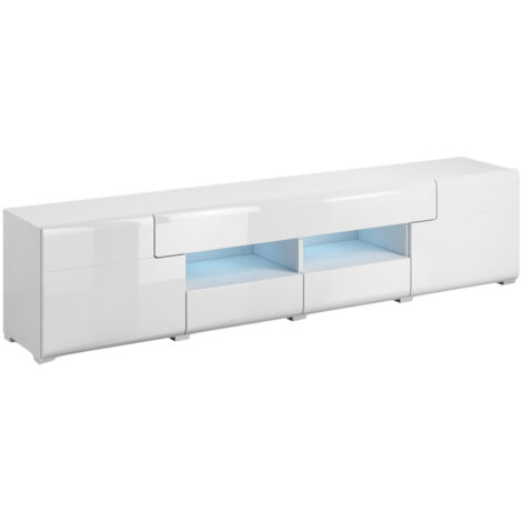 Mueble TV Torsone 113, Blanco + Blanco brillante, Número de puertas: 0, Número de cajones: 0, 208x47x40cm (1/5)