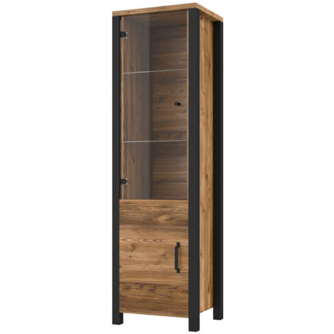 Estantería Tornua 101, Abeto oscuro + Negro mate, Con puertas, Abierto, Aglomerado laminado, Número de puertas: 2, Número de cajones: 0, 191x56x43cm (1/5)
