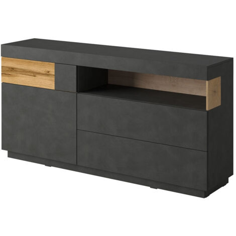 Cómoda Livlore 107, Madera gris + Roble wotan, Con cajones y puertas, Número de cajones: 0, 85x169x40cm (1/4)