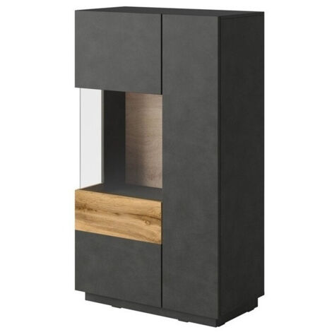 Aparador Livlore 104, Madera gris + Roble wotan, 139x80cm, Número de puertas: 240cm, Aglomerado laminado, Vidrio (1/5)