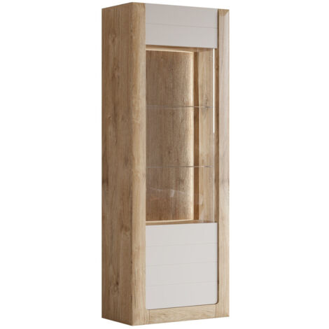 Estantería Sovera 101, Roble dorado + Cachemira, Con puertas, Cerrable, Aglomerado laminado, Vidrio, MDF, Número de puertas: 1, Número de cajones: 0, 200x73x41cm (1/5)